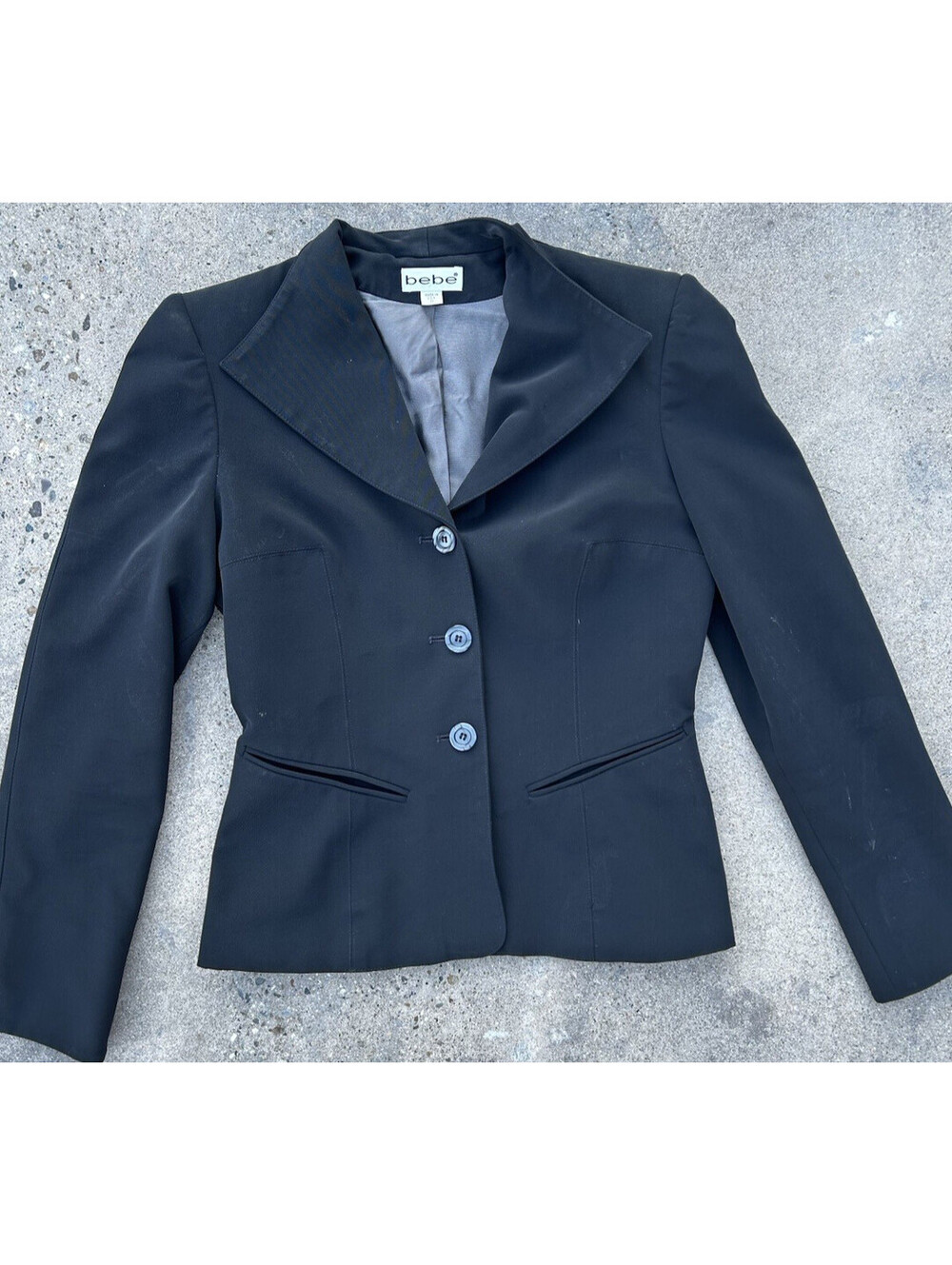 Bebe Black Made USA Jacket 3/4 Sleeve size 8 and 3 Button Breast Vintage Apparel